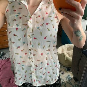 Small collared sheer ice cream button up top